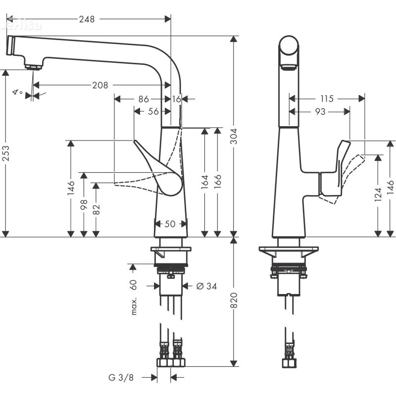 Enoročna kuhinjska armatura Metris 260 krom HANSGROHE 14847000

