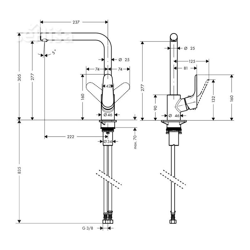 Enoročna kuhinjska armatura z vrtljivim izlivom Focus 280 krom HANSGROHE 31817000