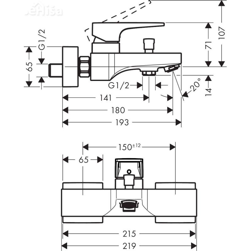 Enoročna stenska armatura za kopalno kad Talis Metropol krom HANSGROHE 74540000