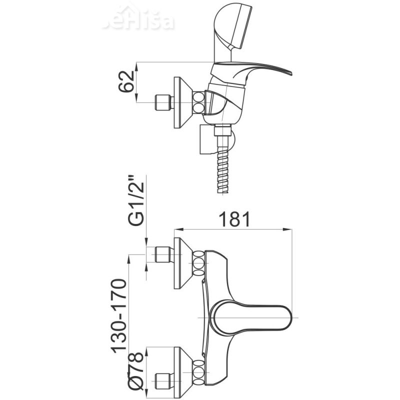Enoročna stenska armatura za tuš kad Harmony h40 z tuš ročko UNITAS 00491
