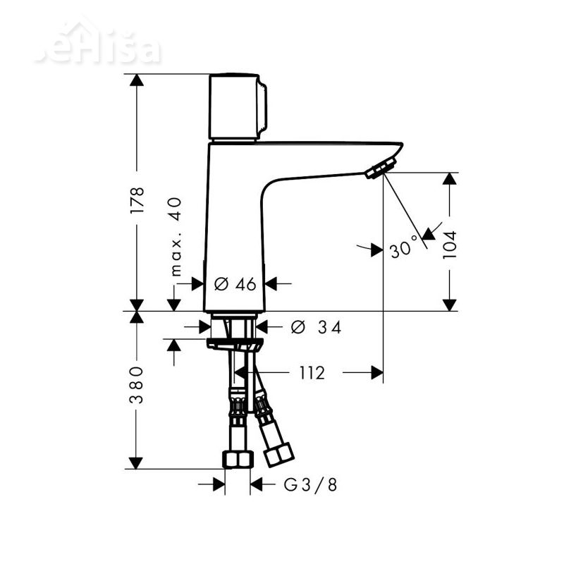 Enoročna umivalnika armatura na pritisk Talis Select E 110 brez zgornjega dela sifona krom HANSGROHE 71751000

