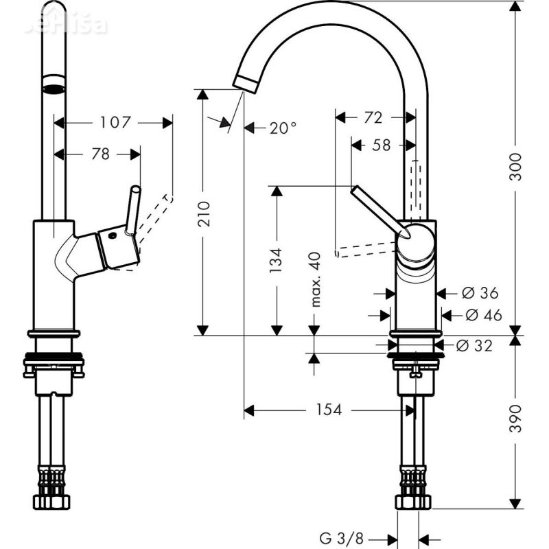 Enoročna umivalnika armatura Talis 210 krom HANSGROHE 32080000
