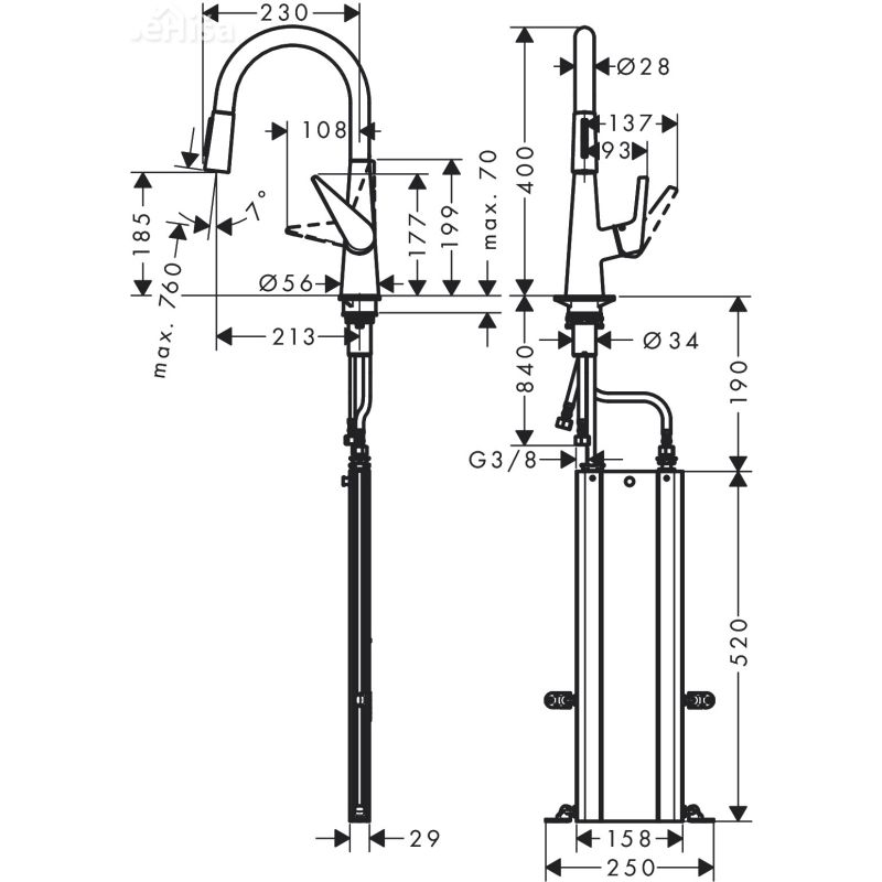 Izvlečna enoročna kuhinjska armatura M5116-H200 200 krom HANSGROHE 73851000