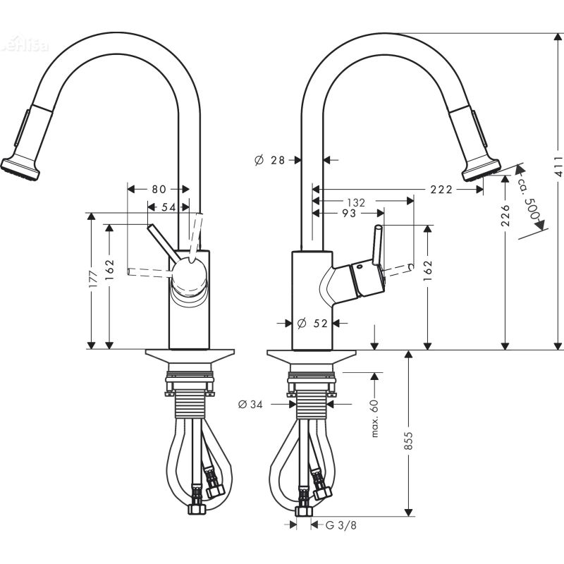 Izvlečna enoročna kuhinjska armatura Talis S2 krom HANSGROHE 14877000