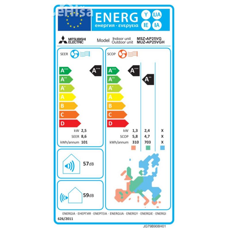 Klimatska naprava serije MSZ-AP K Standard 2,5 kW do -20°C MITSUBISHI MSZ-AP25VGH
