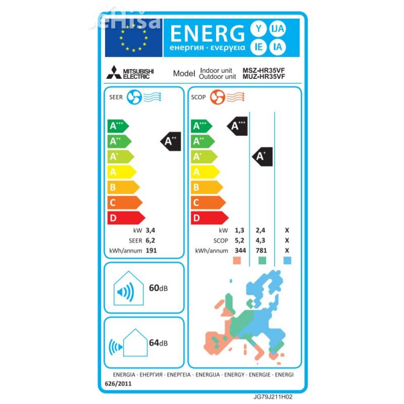 Klimatska naprava serije MSZ-HR Smart 3,5 kW MITSUBISHI MSZ-HR35VF
