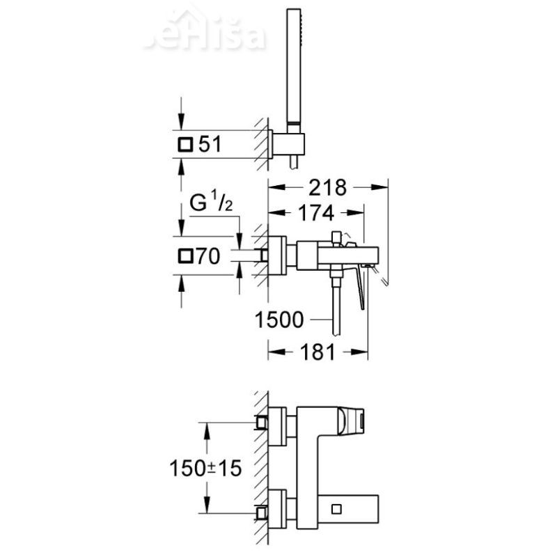 Komplet enoročna armatura stenska za kopalno kad Eurocube GROHE 23141000
