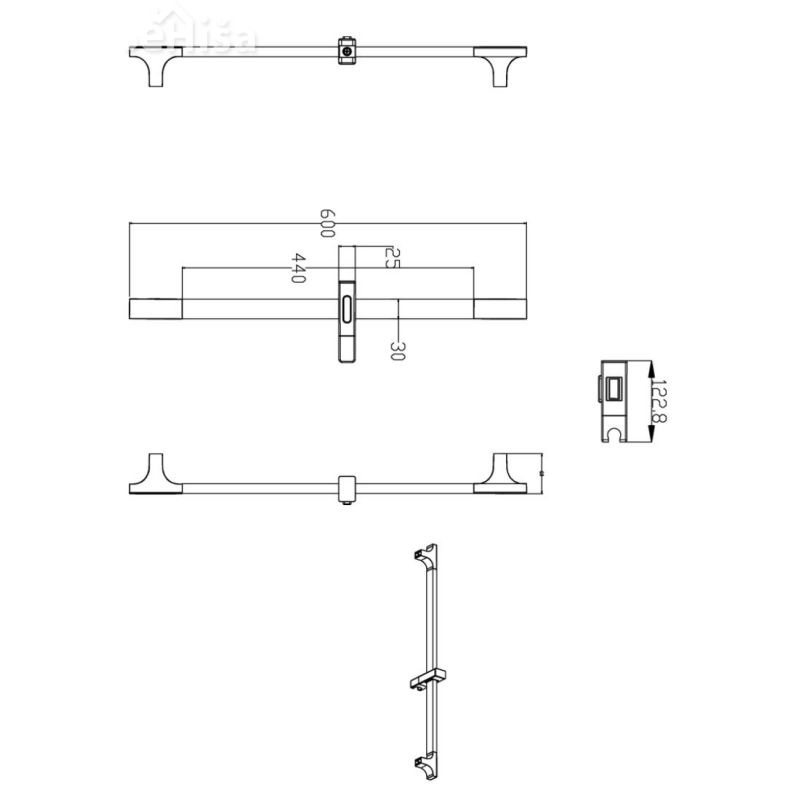 Konzola za tuš ročko SQ 60 cm krom UNITAS 12659
