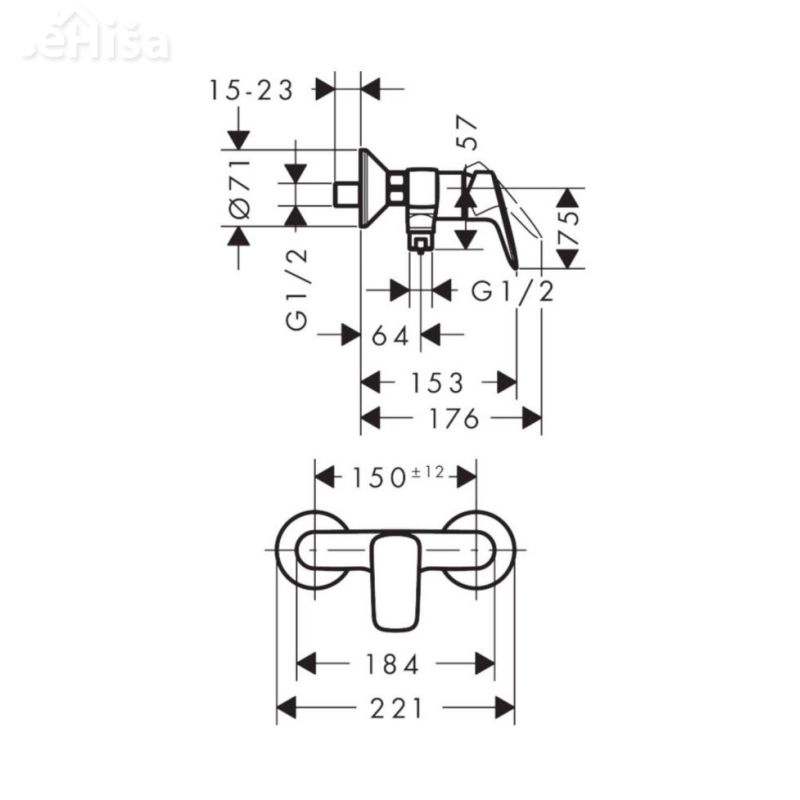 Kopalniška armatura nadometna za tuš kad Logis HANSGROHE 71600000
