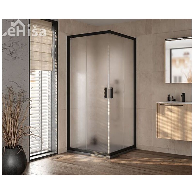 Kotna tuš kabina VENUS UNI chincilla steklo Q 90 B/2 90x90 cm črni profil KOLPA SAN 661190
