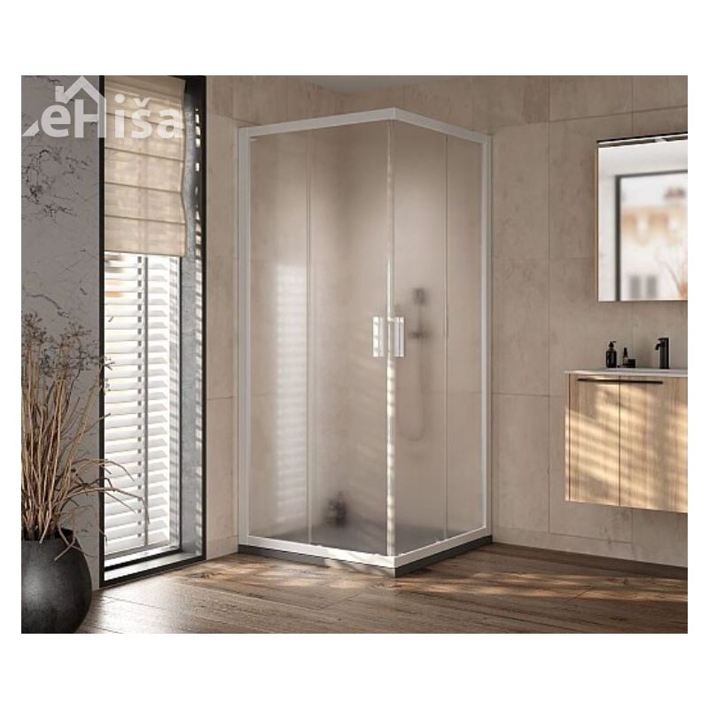 Kotna tuš kabina VENUS UNI chincilla steklo Q 90 WH/2 90x90 cm beli profil KOLPA SAN 660240
