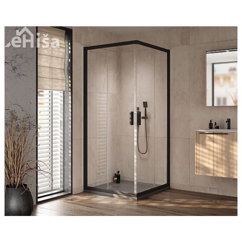 Kotna tuš kabina VENUS UNI Q 80 B/1 80x80 cm črni profil KOLPA SAN 661140
