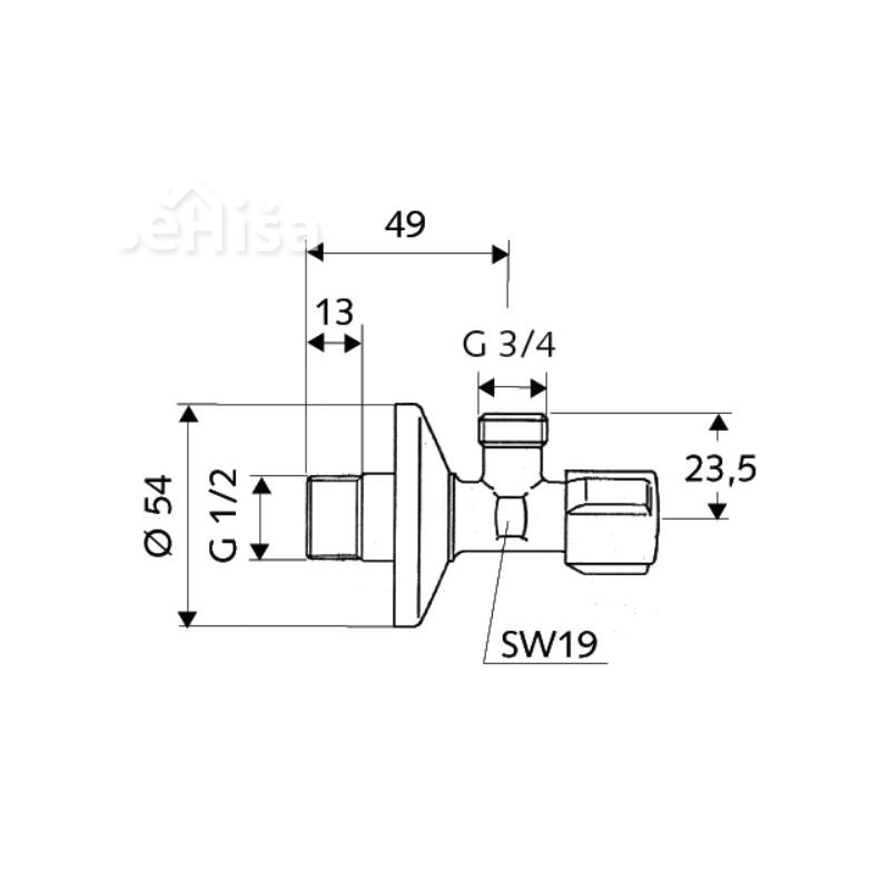 Kotni ventil za pralni stroj 1/2''-3/4'' SCHELL 033000699
