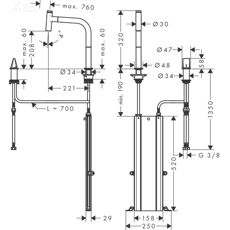 Kuhinjska armatura z eno ločeno ročico M7119-H200 krom HANSGROHE 73804000
