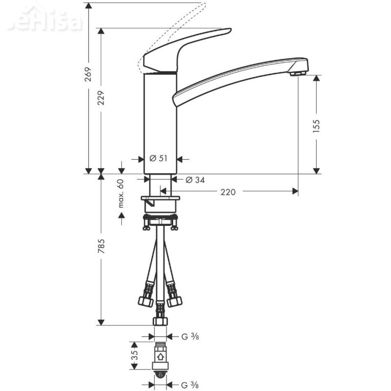 Kuhinjska enoročna armatura Focus 160 krom HANSGROHE 31804000
