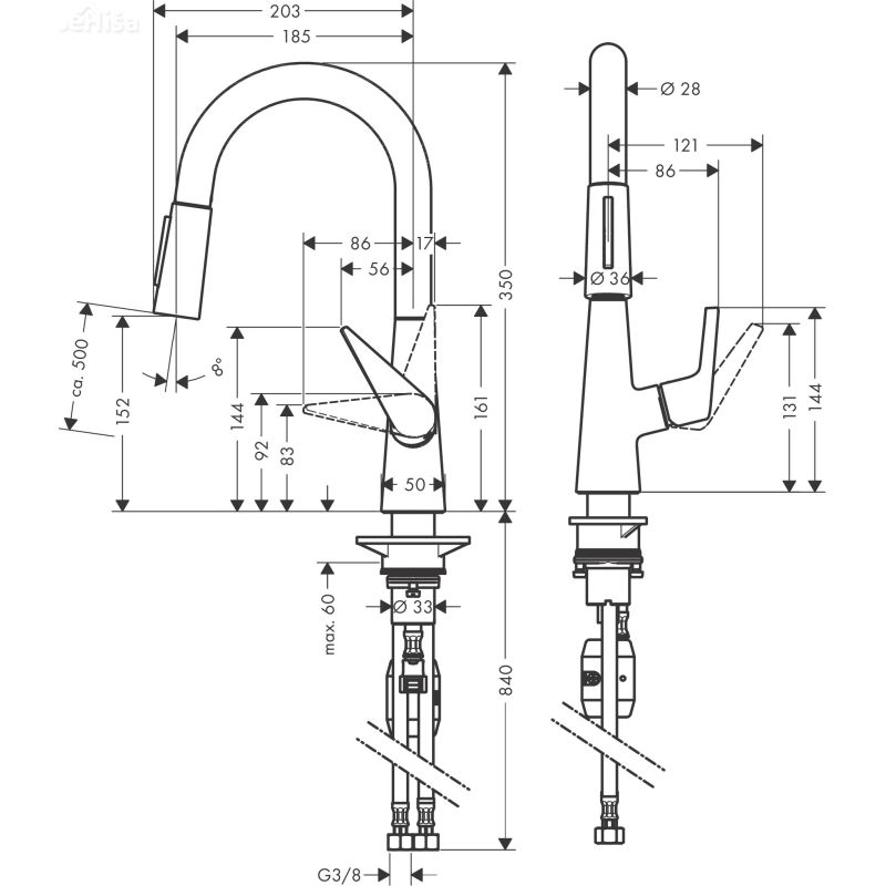 Kuhinjska izvlečna enoročna armatura Talis S 160 krom HANSGROHE 72815000