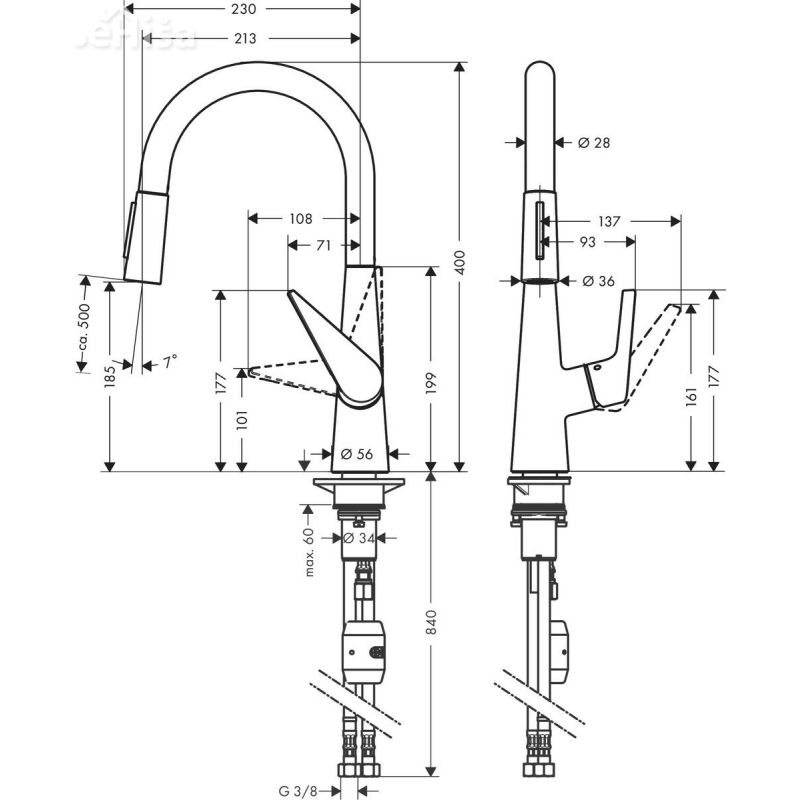 Kuhinjska izvlečna enoročna armatura Talis S 200 krom HANSGROHE 72813000