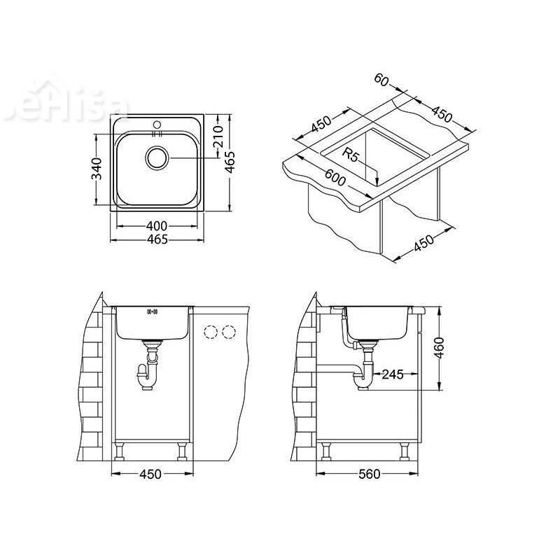 Kuhinjsko pomivalno korito BASIC 140 inox 465x465 mm ALVEUS 1100905
