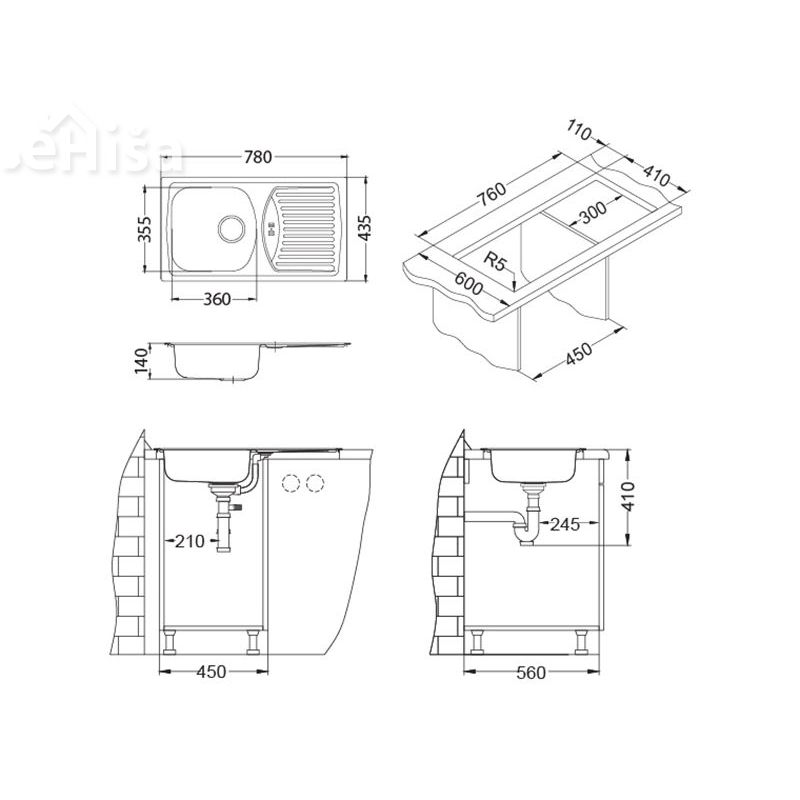 Kuhinjsko pomivalno korito BASIC 150 inox 780x435 mm ALVEUS 1037868
