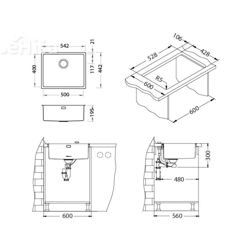 Kuhinjsko pomivalno korito KOMBINO 50 inox 542x442 mm ALVEUS 1114489