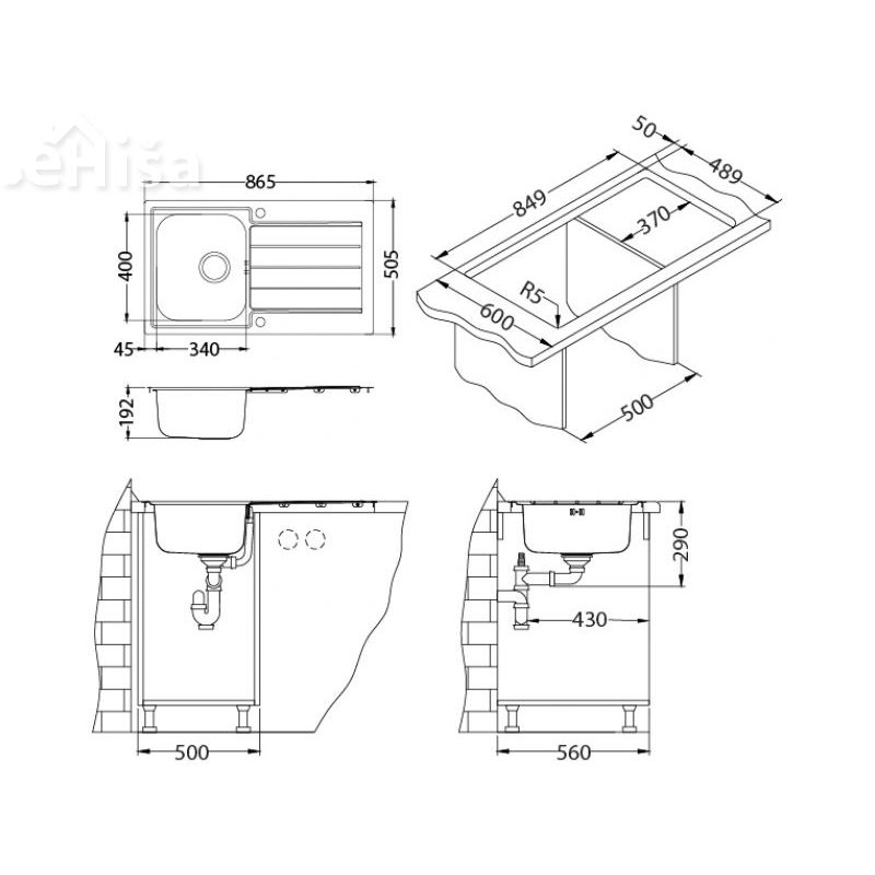 Kuhinjsko pomivalno korito LINE MAXIM 20 inox 865x505 mm z sifonom ALVEUS 1085954
