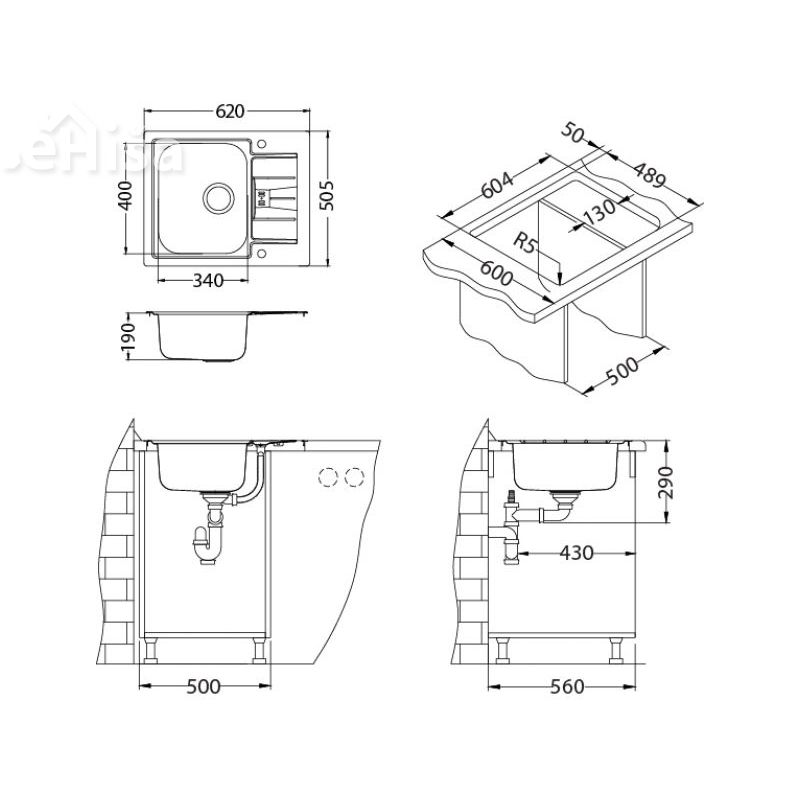 Kuhinjsko pomivalno korito LINE MAXIM 60 inox 620x505 mm z sifonom ALVEUS 1085959
