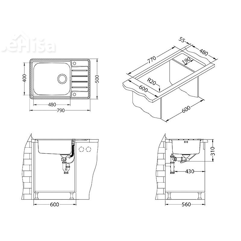 Kuhinjsko pomivalno korito PRAKTIK 120 inox 790x500 mm ALVEUS 1122463
