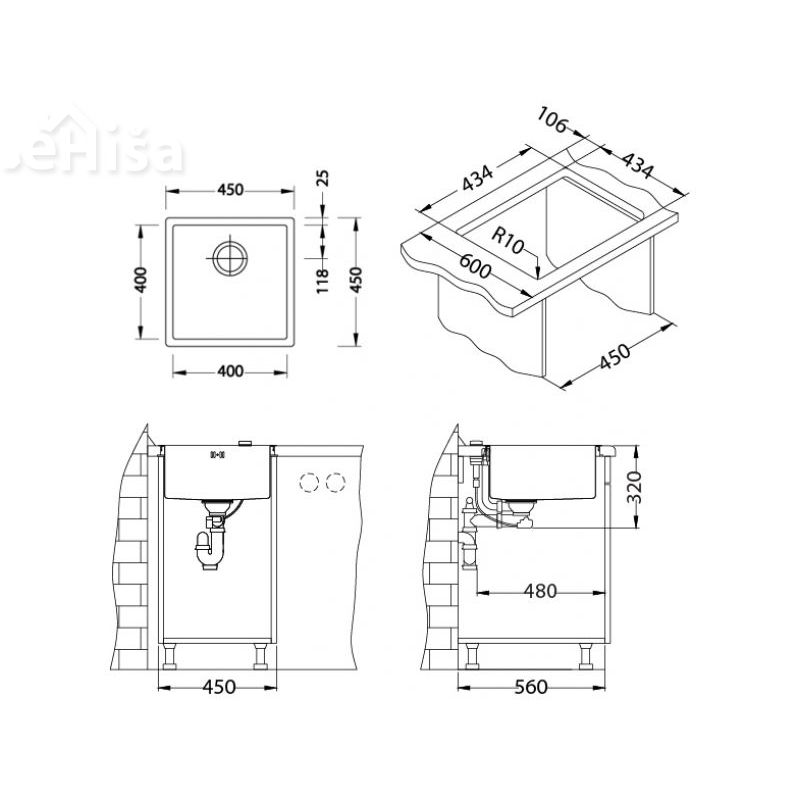 Kuhinjsko pomivalno korito QUADRIX 30 inox 450x450 mm ALVEUS 1102604