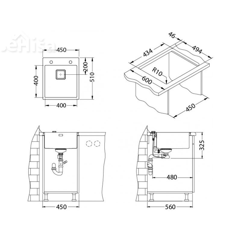 Kuhinjsko pomivalno korito STYLUX 10 inox 450x510 mm z sifonom ALVEUS 1084278