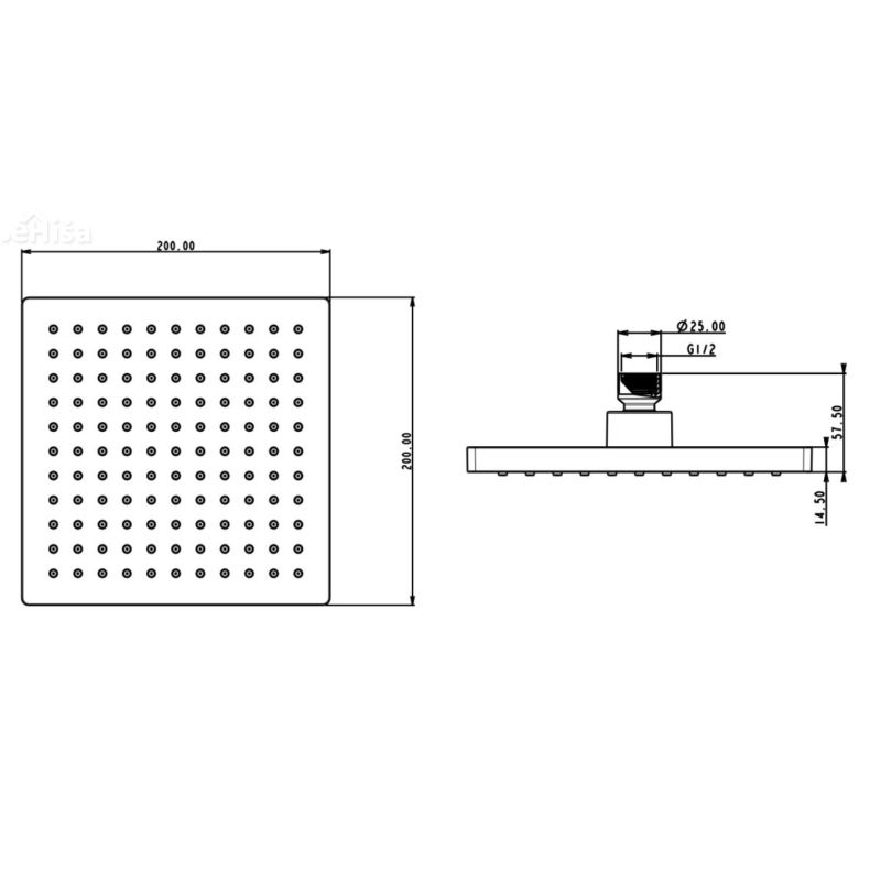 Kvadratna nadglavna prha 200x200 a54B črna UNITAS 12112B
