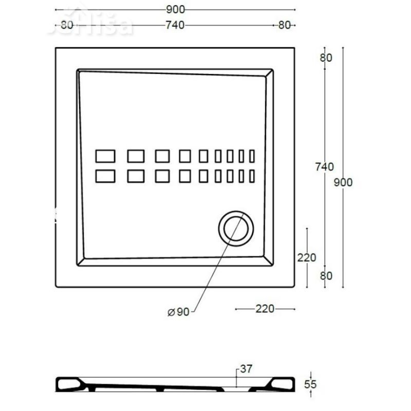 Kvadratna tuš kad Althea Slim 90x90
