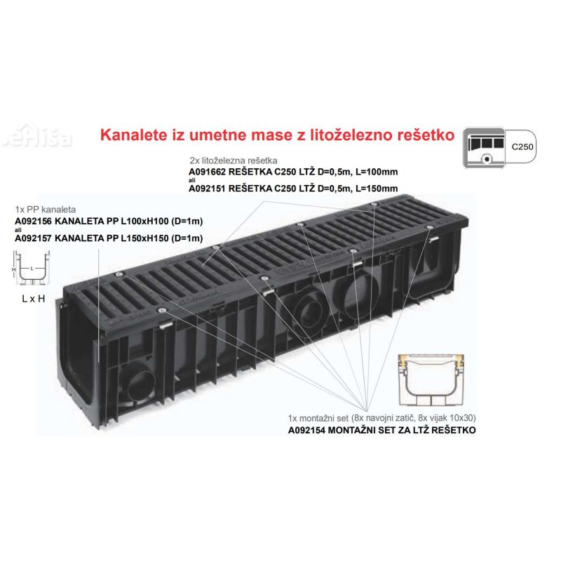 Zunanja kanaleta PP L150xH150 dolžina 100 cm

