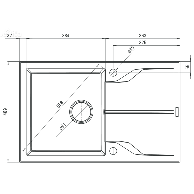 Vgradno granitno korito ANDANTE 60 izbira barve DEANTE