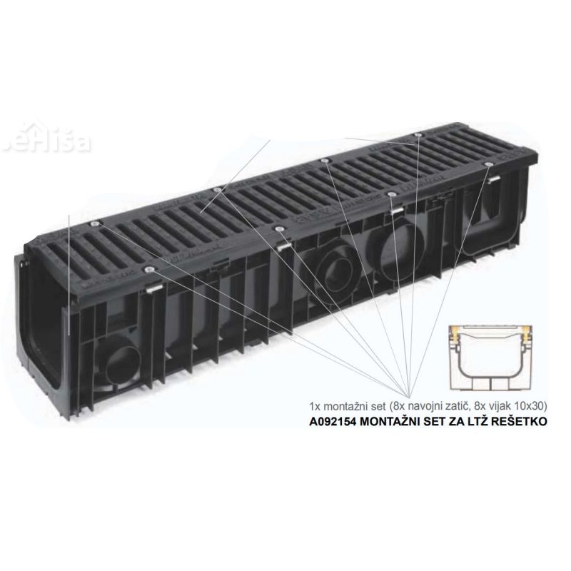 Montažni set za litoželezno LTŽ rešetko za PP kanaleto
