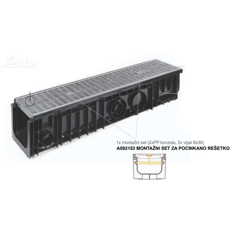 Montažni set za pocinkano rešetko za PP kanaleto

