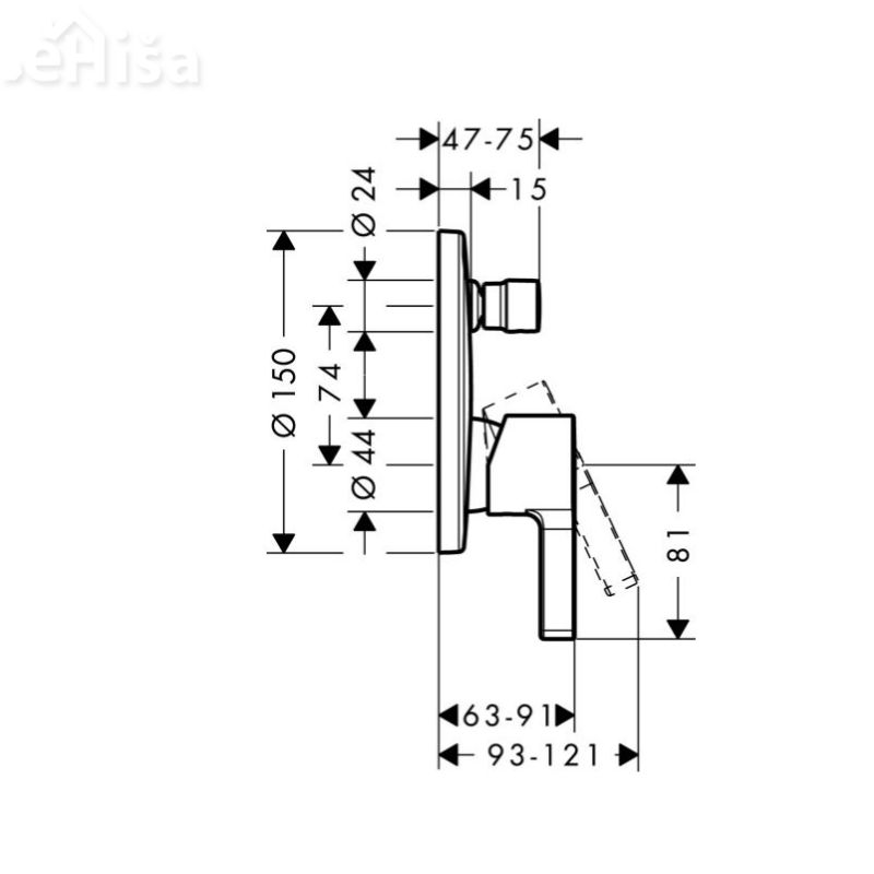 Nadometna pokrivna ploščica za kopalno kad Metris S krom HANSGROHE 31466000
