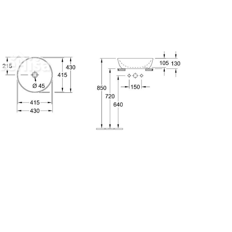 Nadpultni umivalnik brez preliva ARTIS VILLEROY & BOCH 417943R1
