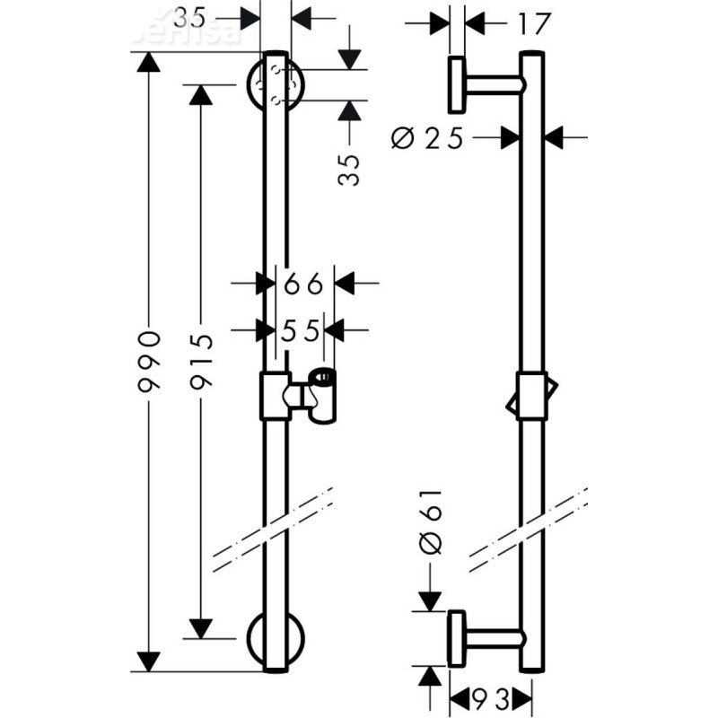 Nosilec za tuš ročko Unica Comfort 90 cm krom HANSGROHE 26402000