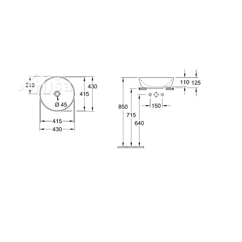 Okrogli nadpultni umivalnik brez preliva ARTIS VILLEROY & BOCH 41794301
