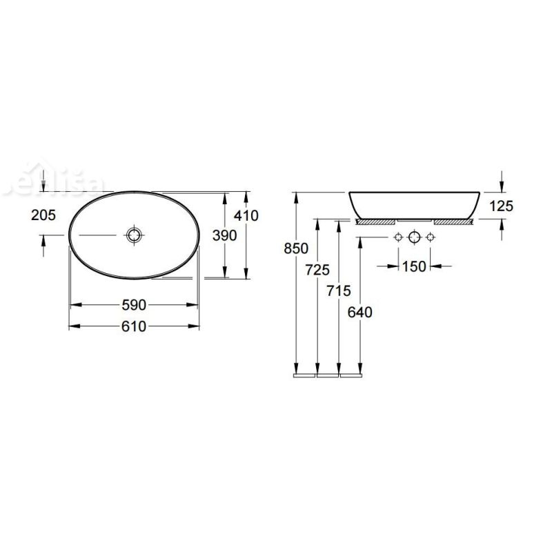 Ovalni nadpultni umivalnik brez preliva ARTIS VILLEROY & BOCH 419861R1