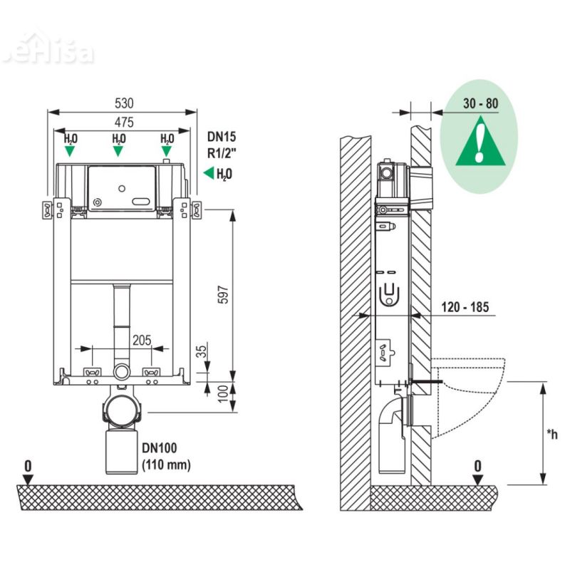 Podometni splakovalnik Premium za višečo WC školjko LIV 669930
