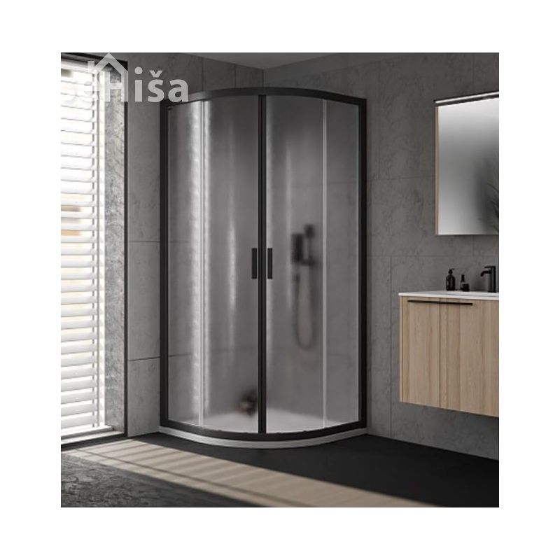 Polkrožna tuš kabina VENUS UNI R 100-UNI B/2 chinchilla 100x100 cm črni profil KOLPA SAN 661500
