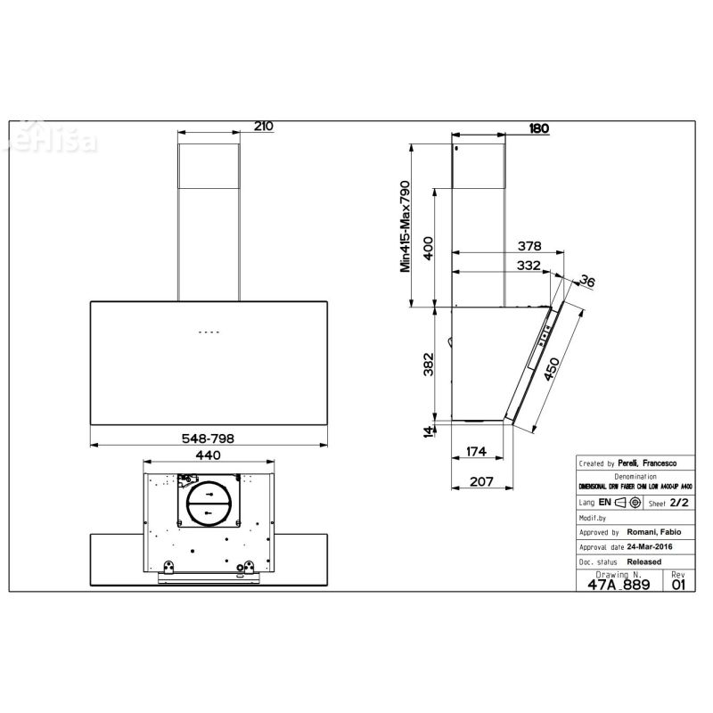 Poševna stenska kuhinjska napa TWEET EV8 LED BK A55 FABER 7612985476140
