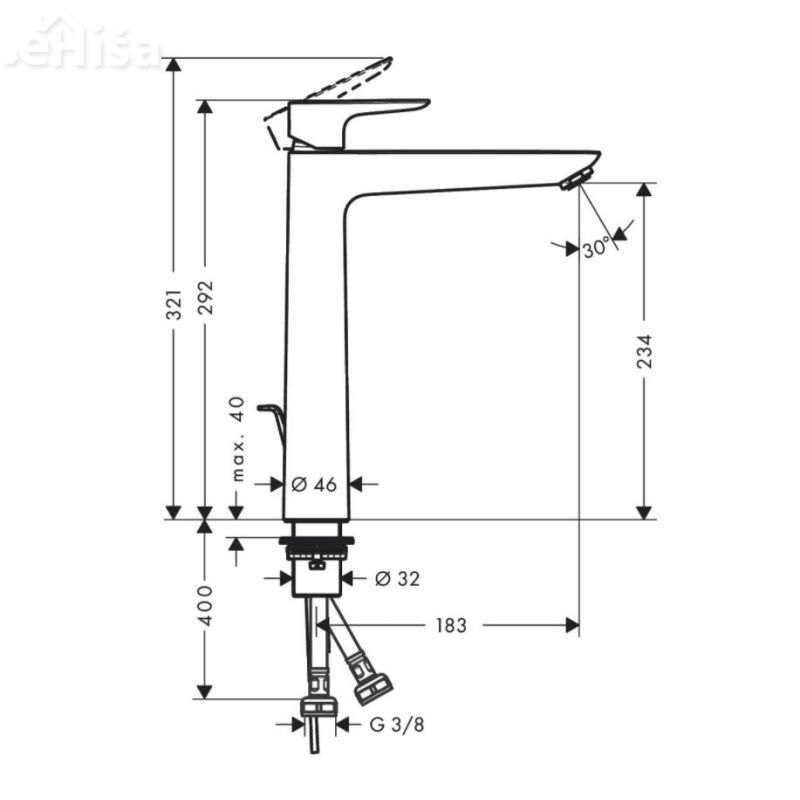 Povišana armatura za umivalnik Talis E črna mat HANSGROHE 71716670
