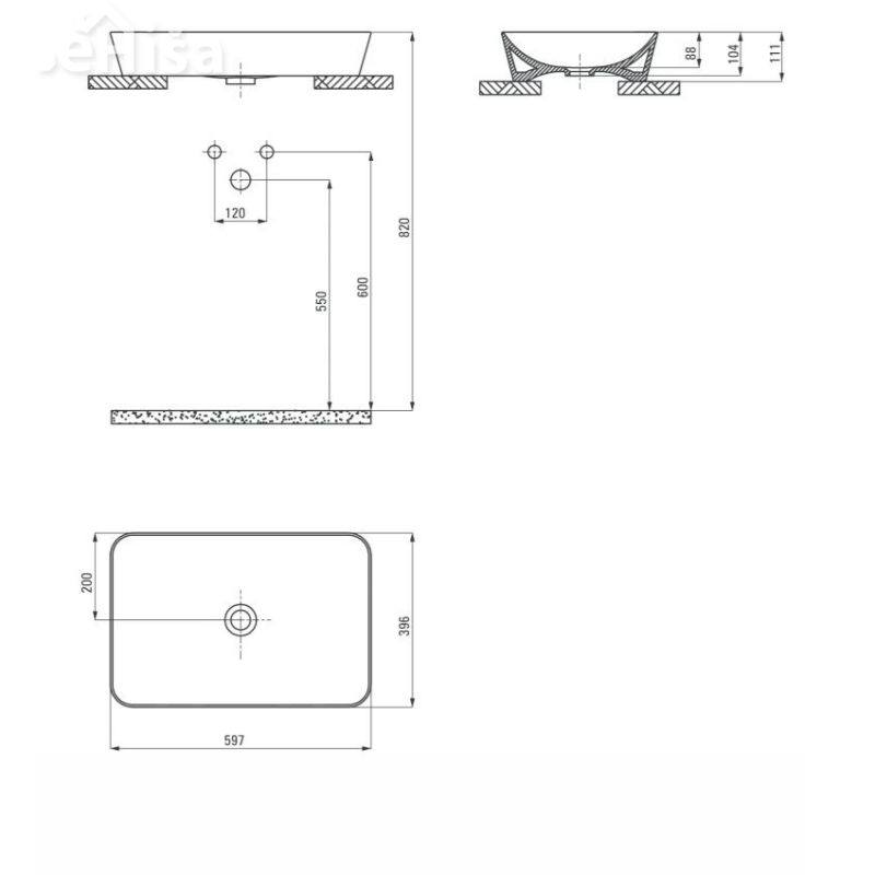 Pravokoten nadpultni skledasti umivalnik DEANTE TESS CDS 6U6S
