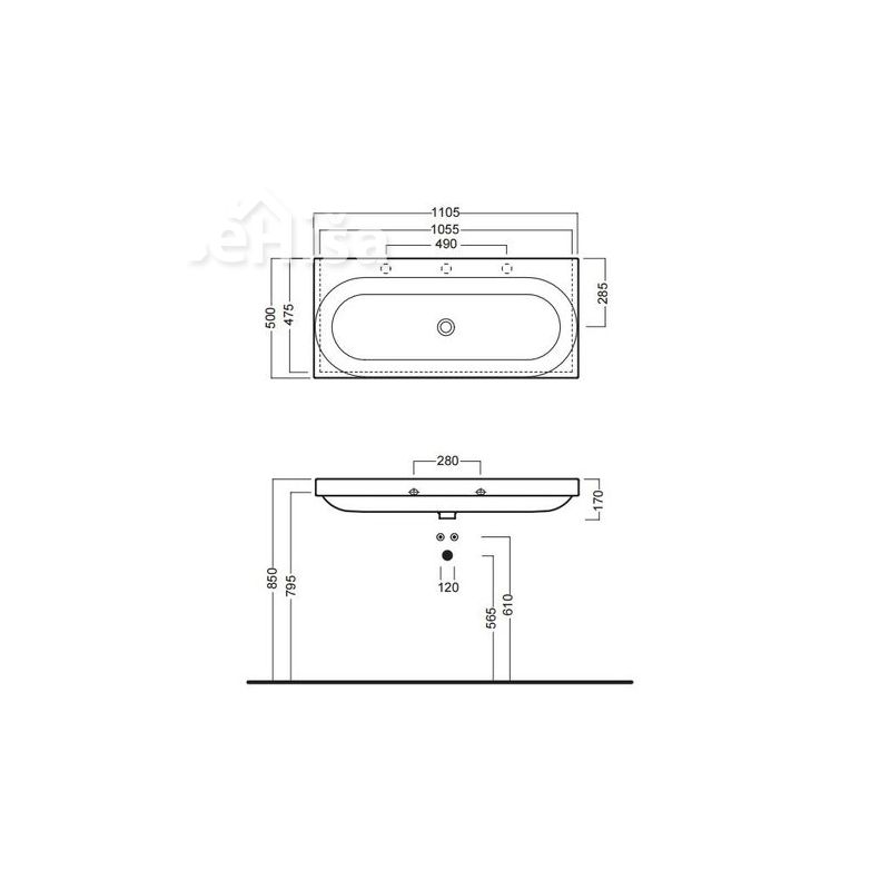 Pravokoten umivalnik Daytime 110x50 cm HATRIA Y0YR01
