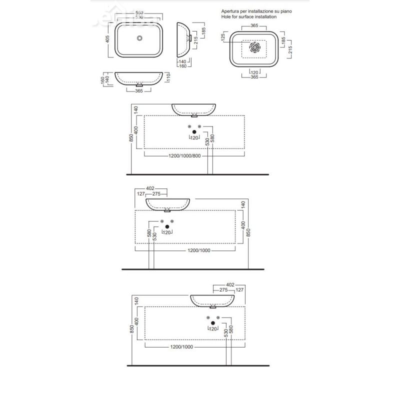Pravokotni nadpultni umivalnik HAPPY HOUR 17:00 55x40 cm HATRIA Y0QQ01
