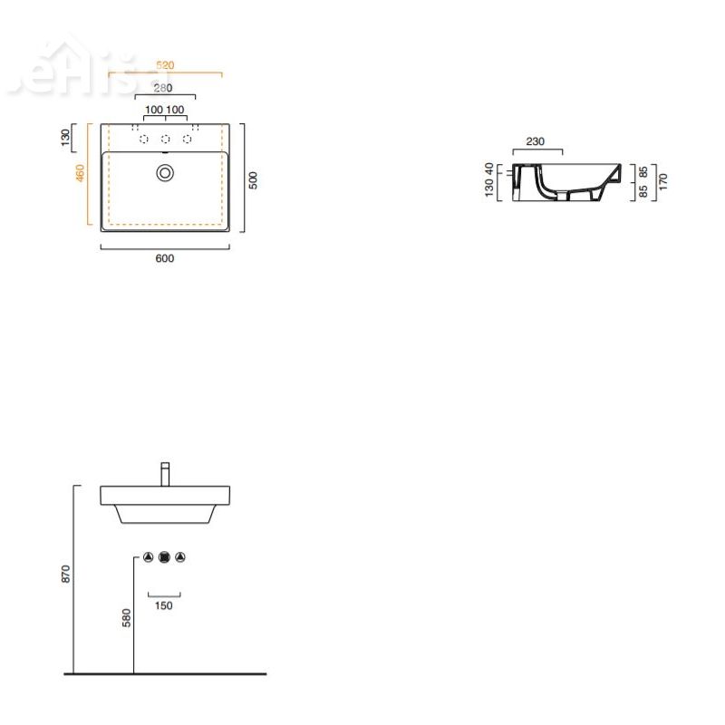 Pravokotni umivalnik New zero 60x50 CATALANO 160ZP00

