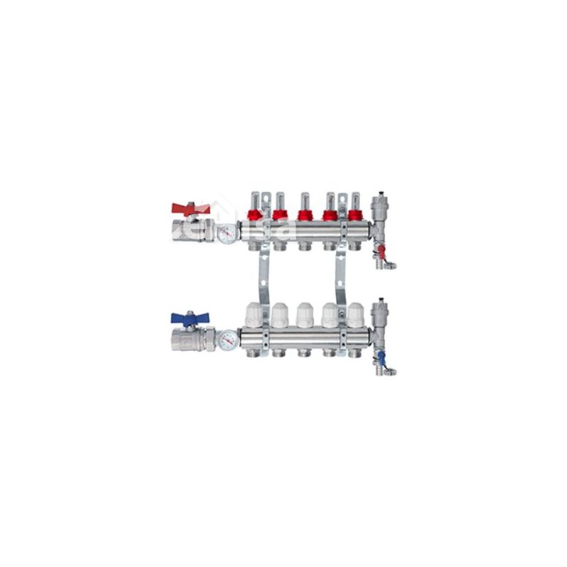 Razdelilec talnega gretja INOX NEW za 4 veje z merilniki pretoka MHE
