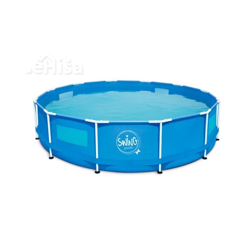 Samostoječi bazen z okni in kovinskim ogrodjem 305 x 76 cm SWING 3EXB0201
